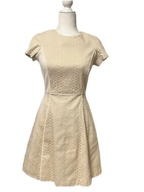 Rebecca Taylor Textured Cream Fit-and-Flare Dress - Short Sleeve